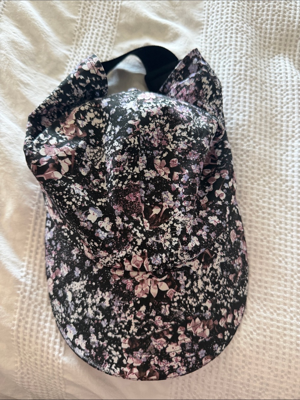 Lululemon Black Floral Baseball Cap with Pink and White Accents